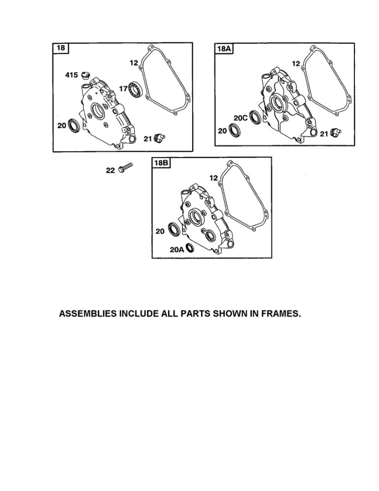 Crankcase Diagram and Parts List for 110400-110499 0200-0201-0203 Briggs and Stratton Engine